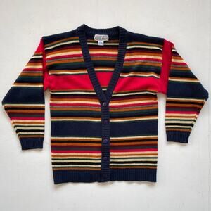 Vtg 80s 90s Striped V Neck Cardigan Sweater / Sz M / A'MILANO / Acrylic Grunge